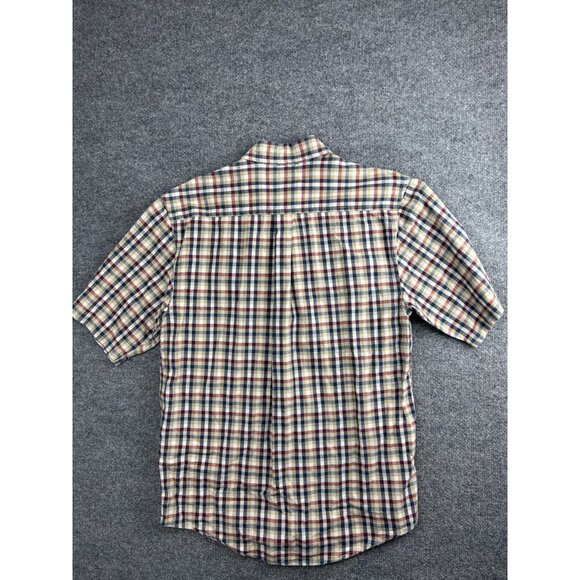 Carhartt Shirt Mens Medium Plaid Short Sleeve Button Up Beige Red Blue Pockets - Picture 5 of 5